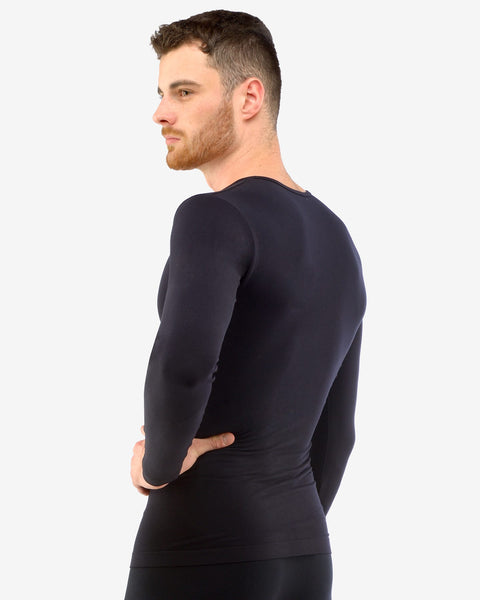 sort sømløs langærmet bambus T-shirt, fremstillet af bæredygtig bambusviskose. T-shirten er åndbar, hypoallergenisk, temperaturregulerende og ideel til en aktiv livsstil